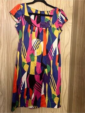 metrostyle Multicolor Geometric Mini Dress in Pink, Blue & Yellow